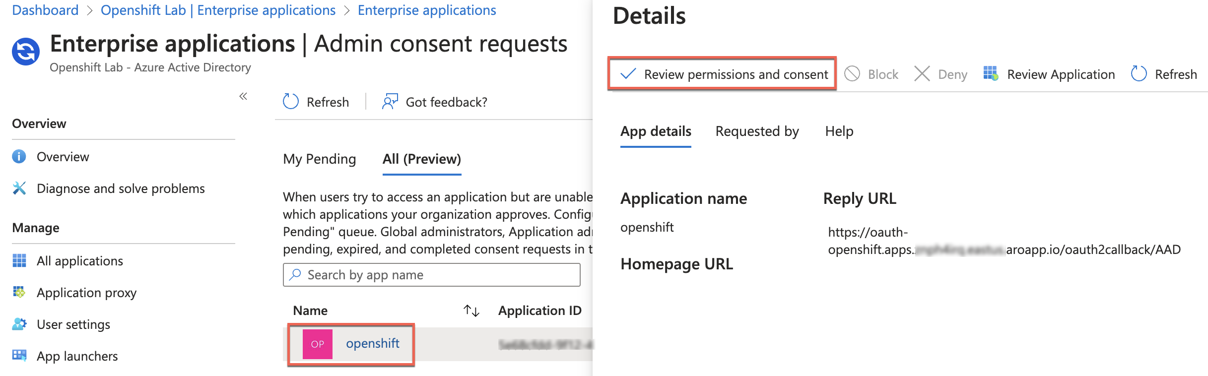 Details Admin Consent Request